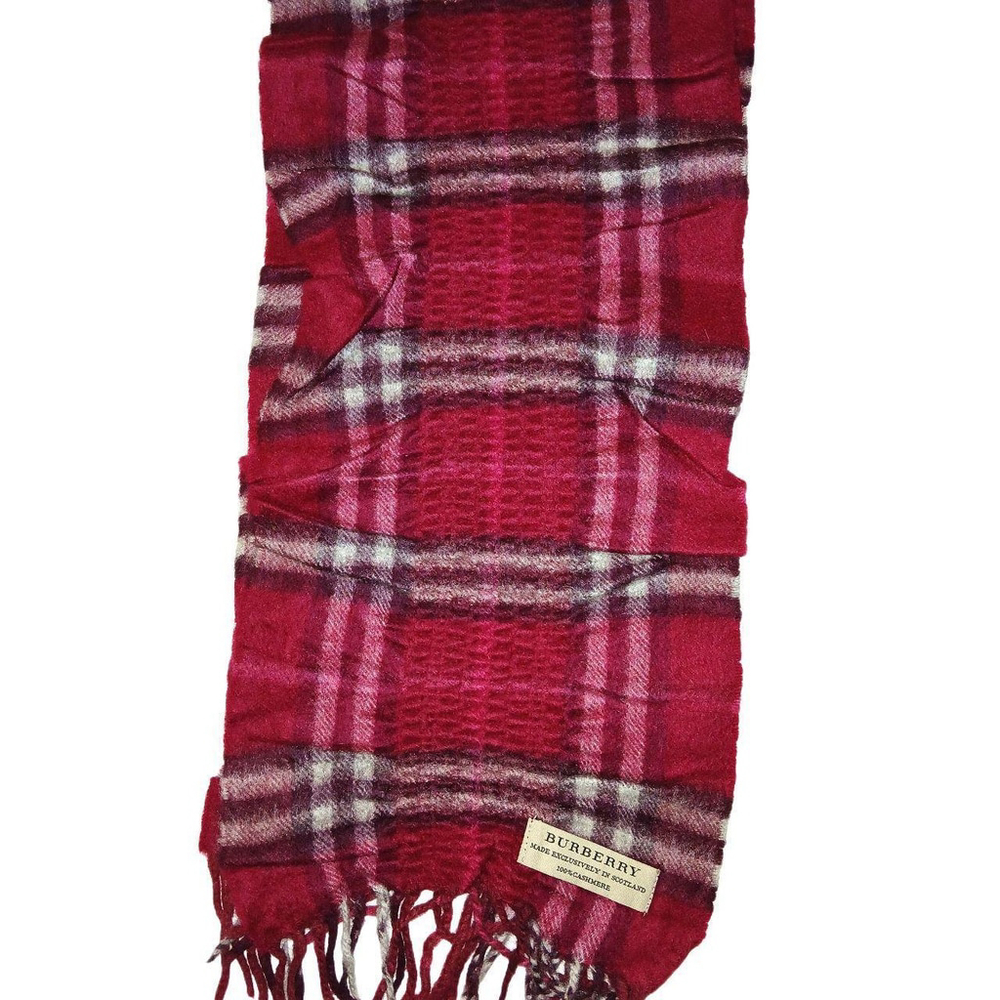 Burberry Ladies Vintage Dark Pink Fringed Ruched Luxury Plaid Winter Scarf - Picture 3 of 4